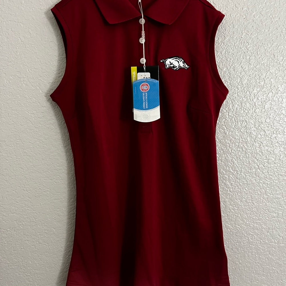 Nike Golf Women's Sleeveless Polo Tank in Burgundy with Arkansas Razorback Patch